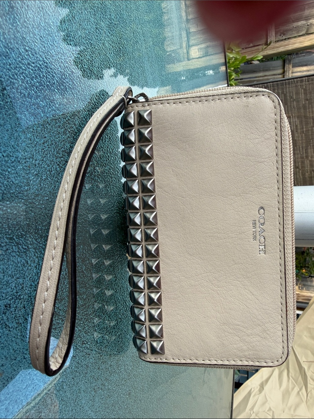 Coach parchment Studded zip around wallet